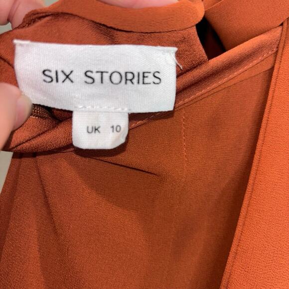 Six Stories Pleated Shoulder Chiffon Bridesmaids Dress in Rust –Size US 6/ UK 10 - Picture 10 of 13